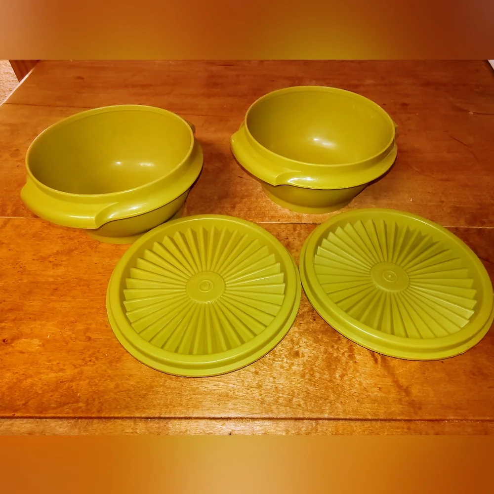 Vintage Tupperware,2 Avocado Green,Kitchen Storage Bowls